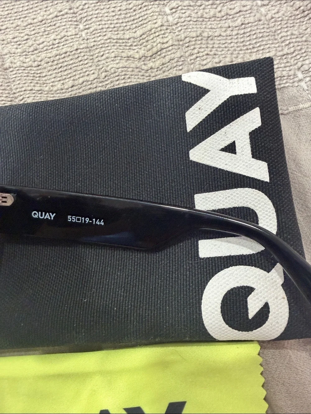 Quay Australia Black Gloss Square Sunglasses with Gold Logo